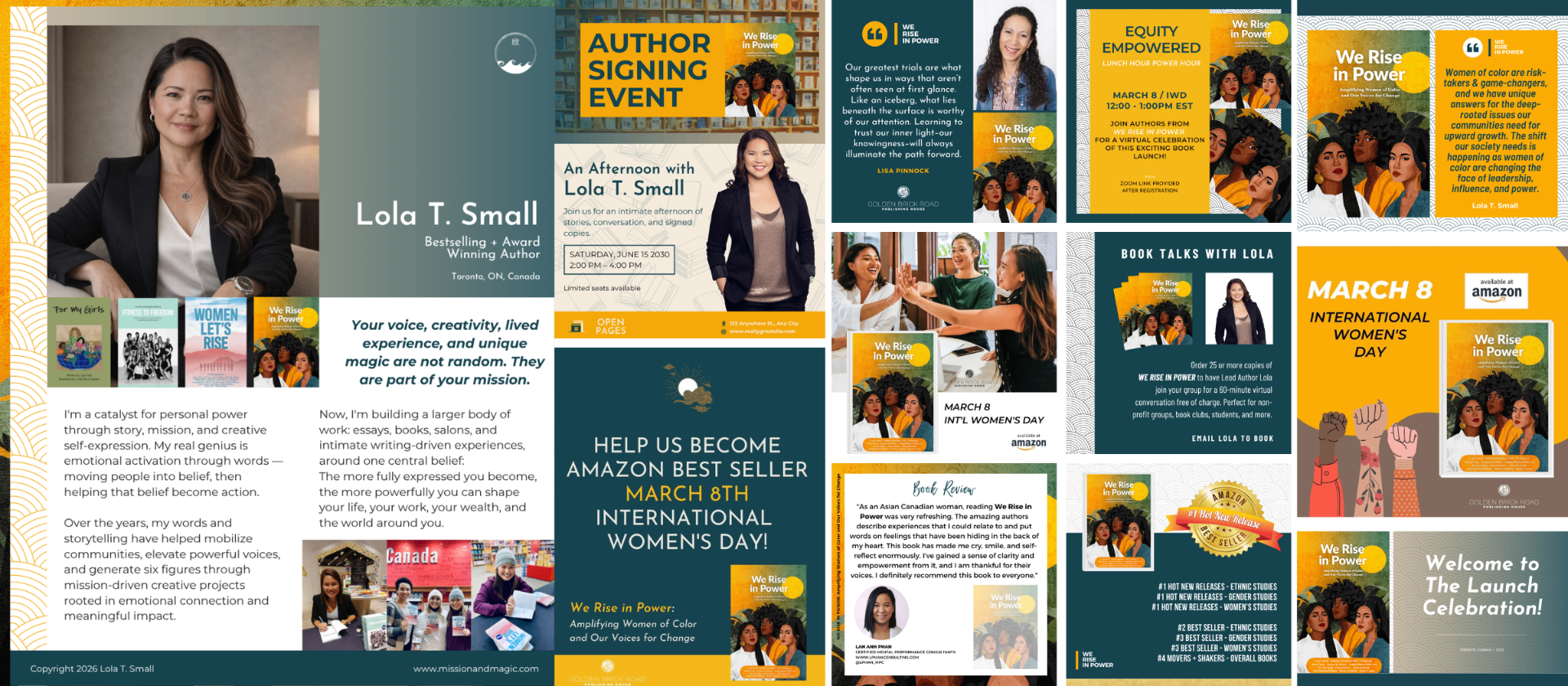 Book-to-Brand mockup preview showing book cover, author photo, and branded assets